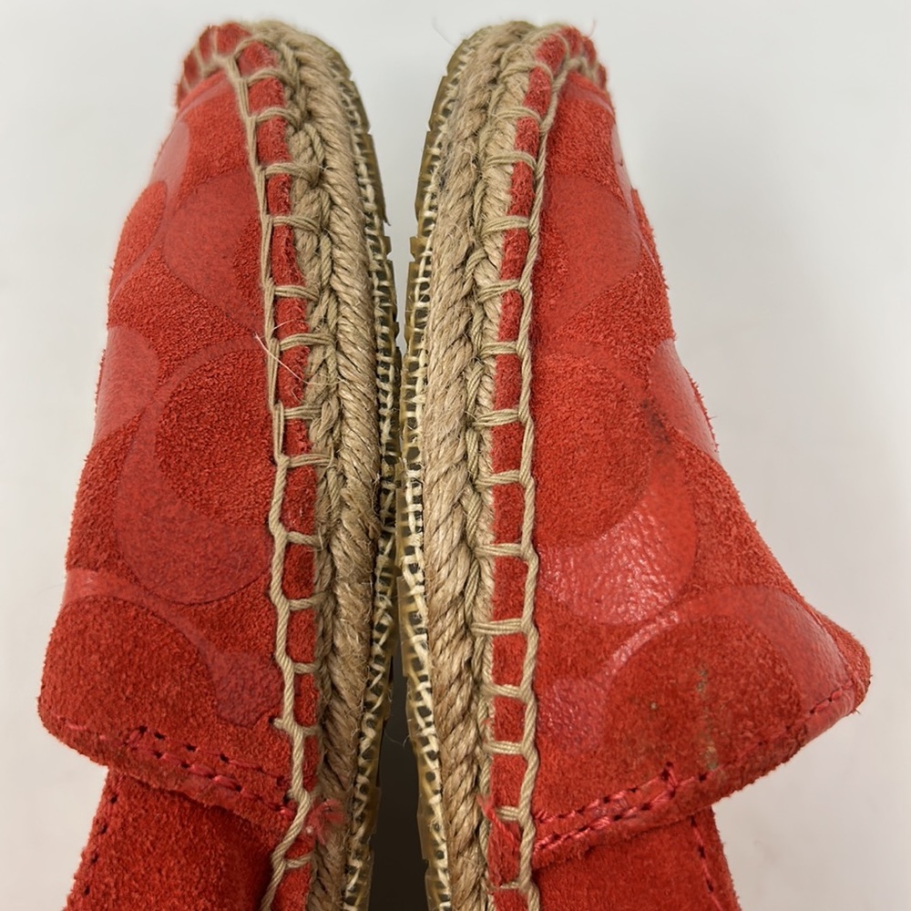 Coach June Coral Signature Logo Embossed Suede Leather Espadrille Flats Size 7.5 - Picture 6 of 14